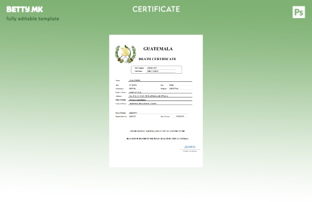 модерен стил Уверение за смрт од Гватемала Шаблон за Word и PDF шаблон